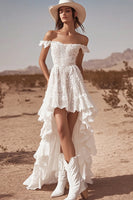 Load image into Gallery viewer, White Lace Off The Shoulder High-Low A Line Boho Maxi Dress