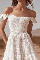 Load image into Gallery viewer, White Lace Off The Shoulder High-Low A Line Boho Maxi Dress