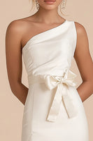 Load image into Gallery viewer, White Satin One Shoulder Short Graduation Dress with Bow