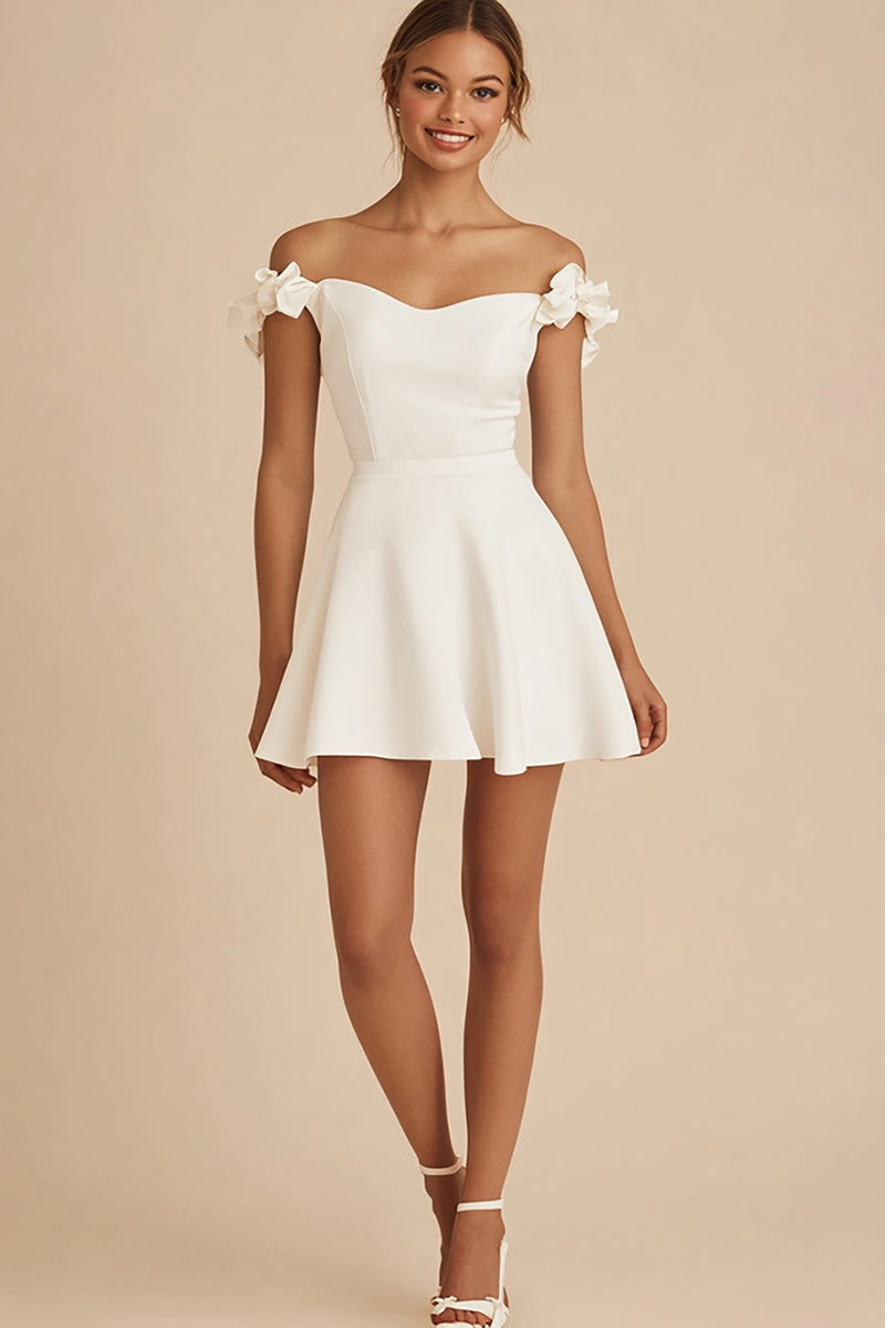 Load image into Gallery viewer, White Satin Short A Line Graduation Dress with Ruffles