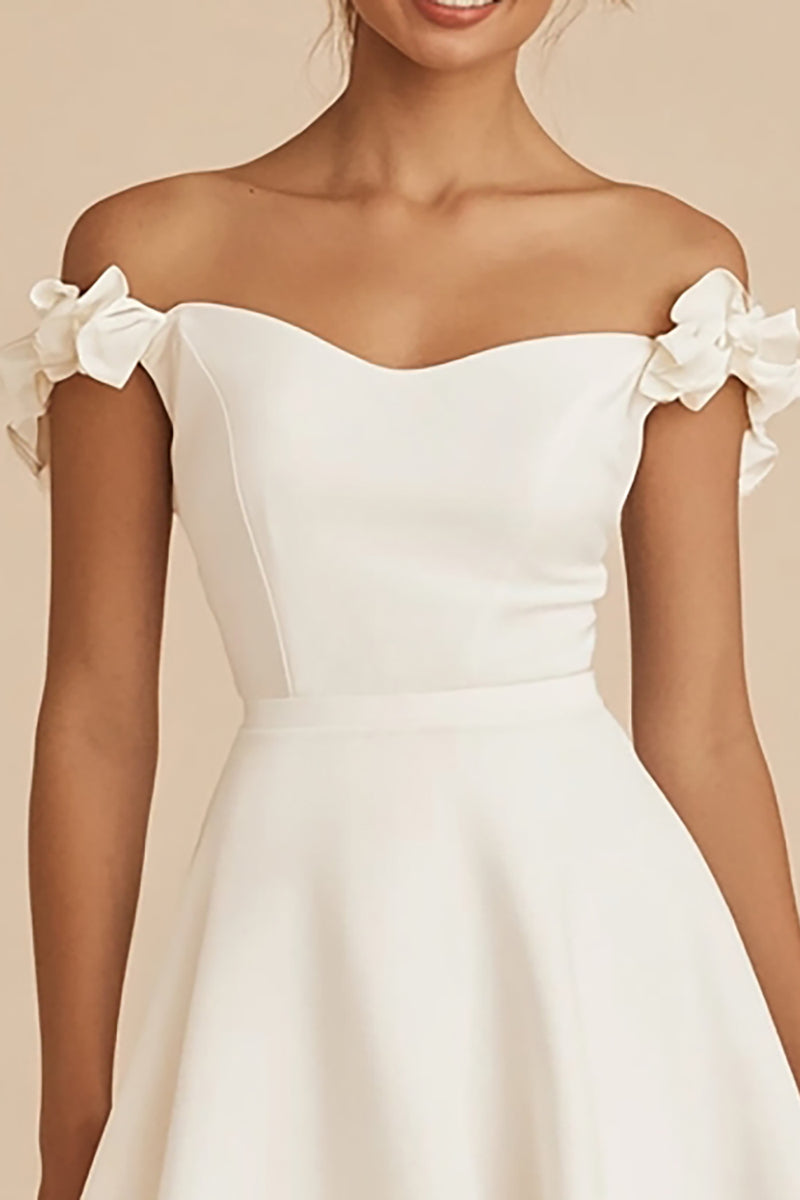 Load image into Gallery viewer, White Satin Short A Line Graduation Dress with Ruffles