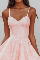 Load image into Gallery viewer, Pink Lace Short Spaghetti Straps A Line Graduation Dress
