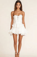 Load image into Gallery viewer, White Lace Sweetheart Short A Line Graduation Dress with Ruffles