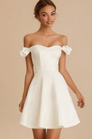 Load image into Gallery viewer, White Satin A Line Short Graduation Dress with Ruffles