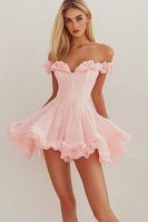 Load image into Gallery viewer, Pink Organza Sweetheart Short Graduation Dress with Ruffles