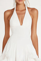 Load image into Gallery viewer, White Organza Halter Short A Line Graduation Dress with Ruffles