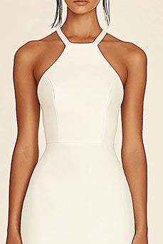Simple White Satin Halter Short Bodycon Graduation Dress