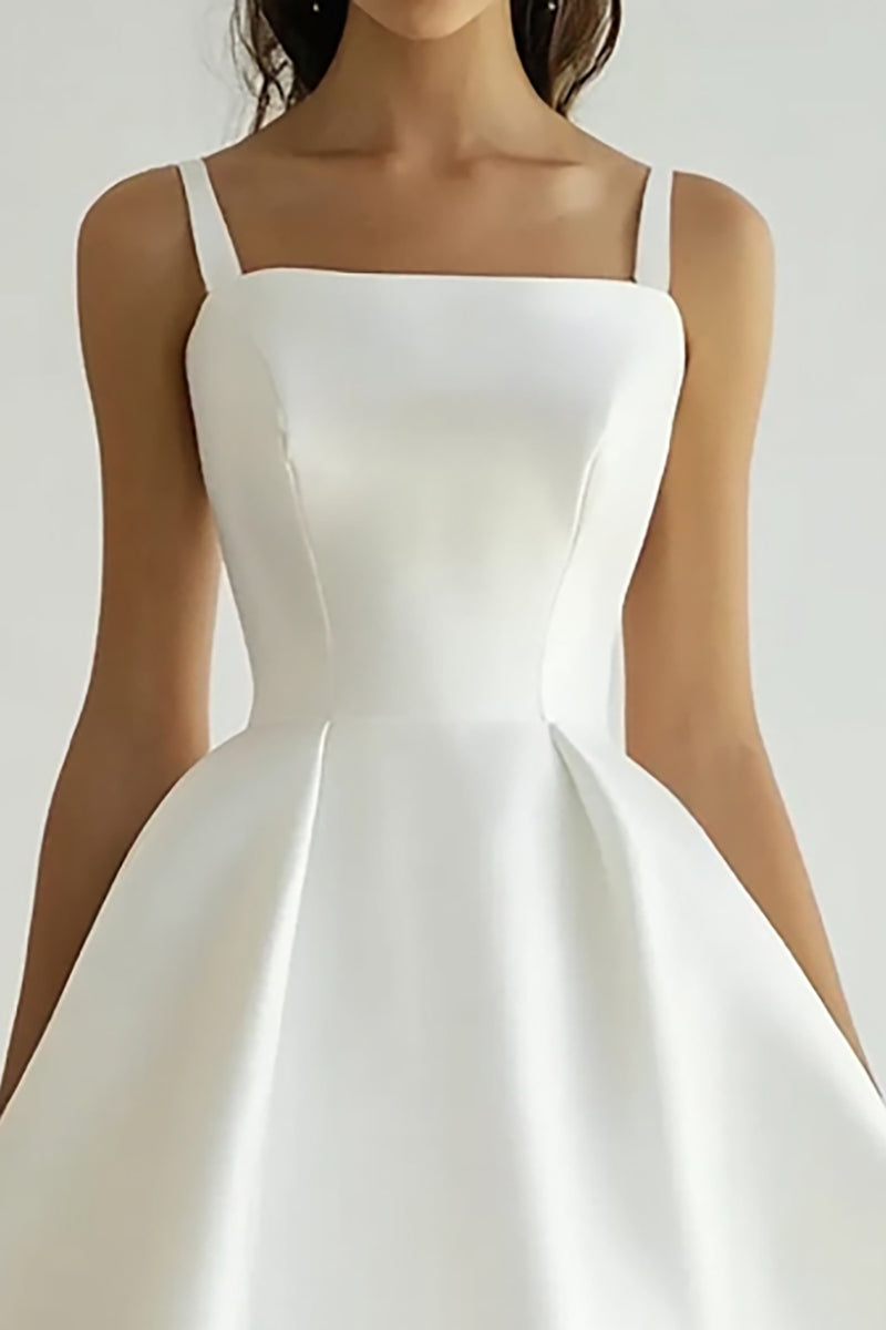 Load image into Gallery viewer, White Satin Square Midi A Line Engagement Dress