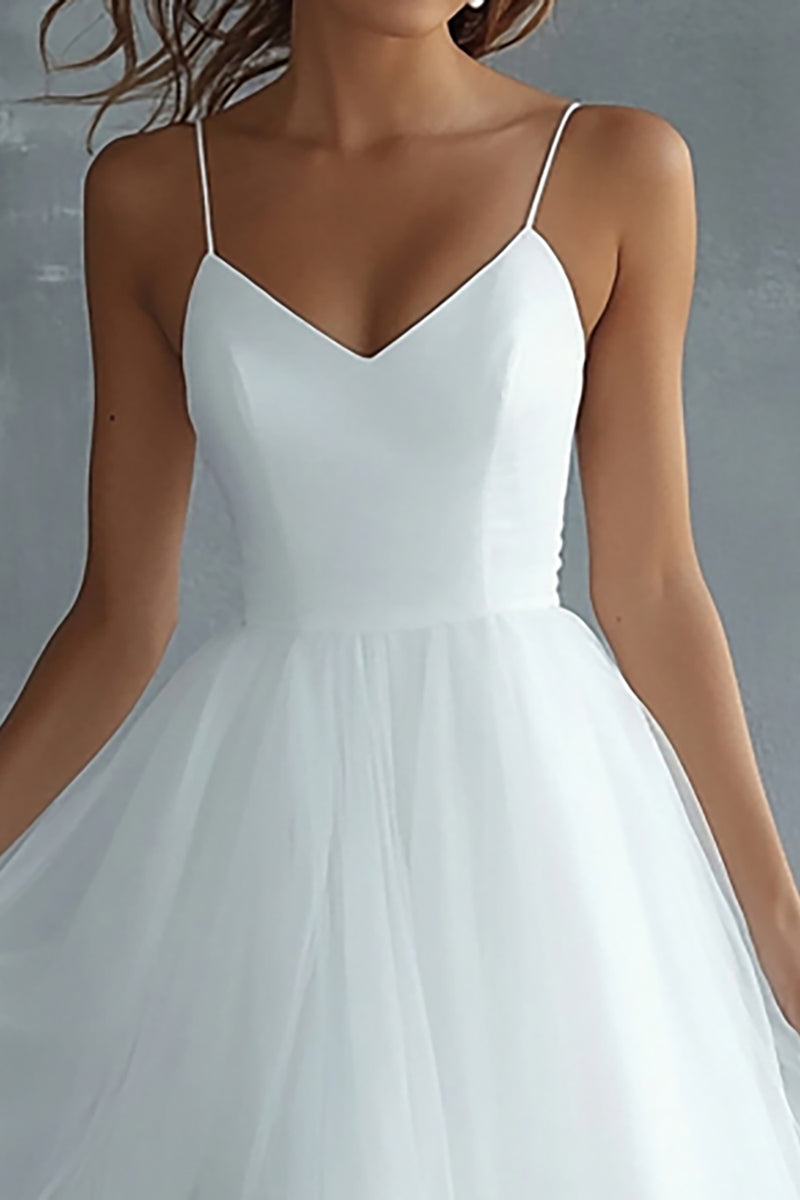 Load image into Gallery viewer, White Tulle Spaghetti Straps A Line Engagement Dress