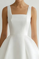 Load image into Gallery viewer, White Satin Midi Square A Line Engagement Dress