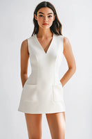 Load image into Gallery viewer, White Satin Short V-Neck Graduation Dress with Pockets