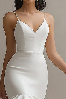 Ivory Satin Mermaid Engagement Dress with Ruffles