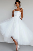 Load image into Gallery viewer, White Tulle Strapless High-Low A Line Engagement Dress