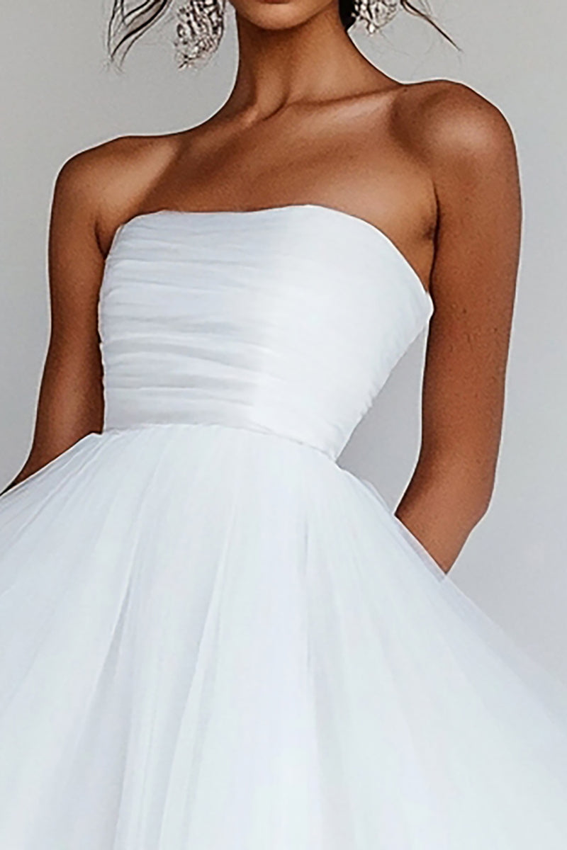 Load image into Gallery viewer, White Tulle Strapless High-Low A Line Engagement Dress
