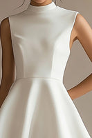 Load image into Gallery viewer, White Satin High Neck Short A Line Graduation Dress