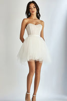 Load image into Gallery viewer, White Tulle Sweetheart Short Graduation Dress with Beading