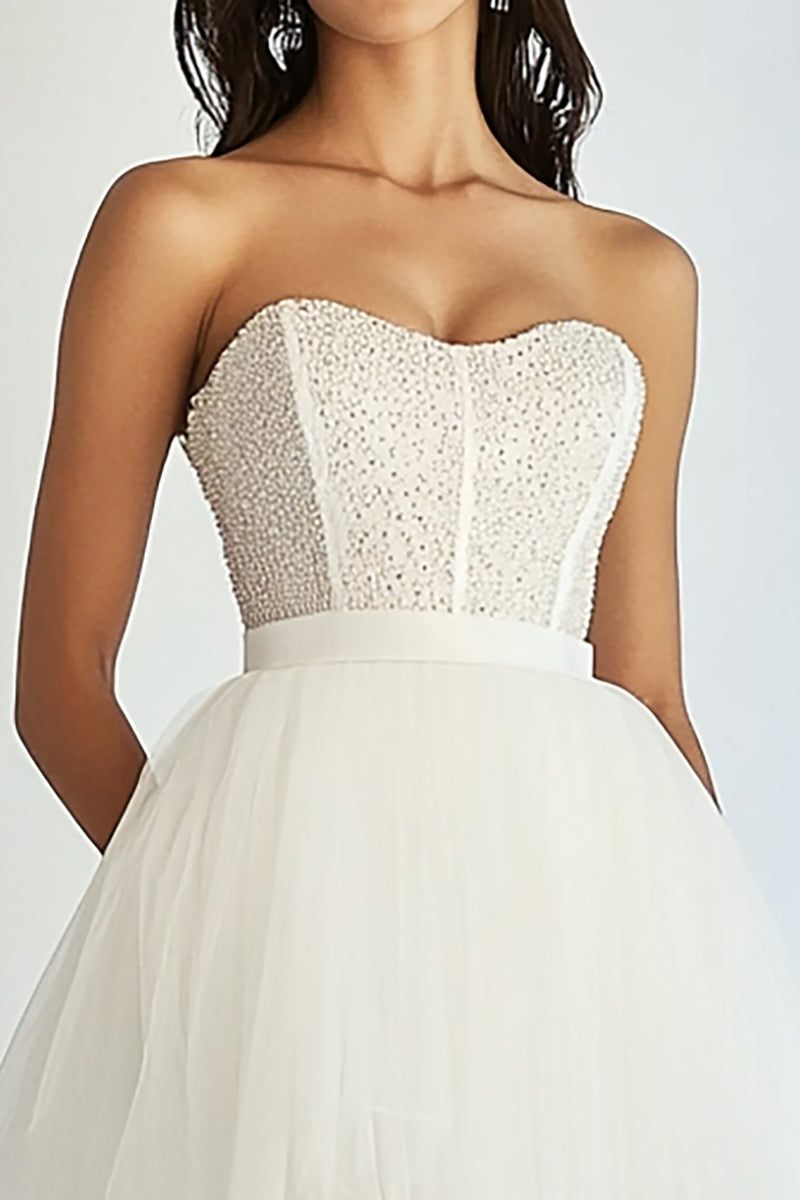 Load image into Gallery viewer, White Tulle Sweetheart Short Graduation Dress with Beading