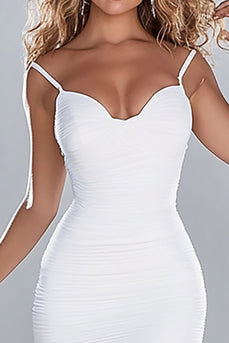 White Chiffon Spaghetti Straps Mermaid Engagement Dress with Slit