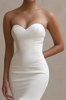 Load image into Gallery viewer, White Satin Sweetheart High-Low Engagement Dress with Ruffles
