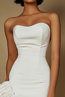 Load image into Gallery viewer, White Satin Strapless Short Graduation Dress with Ruffles