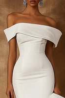 Load image into Gallery viewer, White Satin Midi Bodycon Engagement Dress with Ruffles