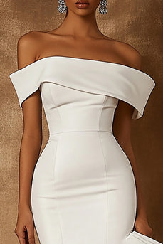 White Satin Midi Bodycon Engagement Dress with Ruffles