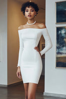 Load image into Gallery viewer, White Satin Long Sleeves Short Bodycon Graduation Dress