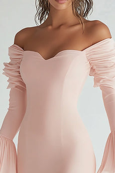 Pink Chiffon Long Sleeves Short Graduation Dress with Ruffles