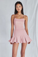 Load image into Gallery viewer, Pink Satin Spaghetti Straps Short A Line Graduation Dress with Ruffles