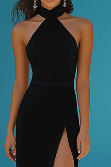 Black Sheath High Neck Long Prom Dress with Slit