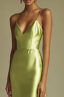 Load image into Gallery viewer, Lemon Green Satin Sheath Spaghetti Straps Long Prom Dress