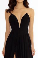 Load image into Gallery viewer, Black A Line Strapless Long Prom Dress with Slit