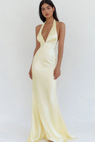 Load image into Gallery viewer, Daffodil Satin Sheath Halter Long Prom Dress