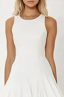 Load image into Gallery viewer, White Satin Short Round Neck A Line Graduation Dress with Ruffles