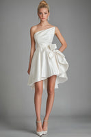 Load image into Gallery viewer, Ivory Satin One Shoulder A Line Graduation Dress with Bow
