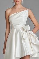 Load image into Gallery viewer, Ivory Satin One Shoulder A Line Graduation Dress with Bow