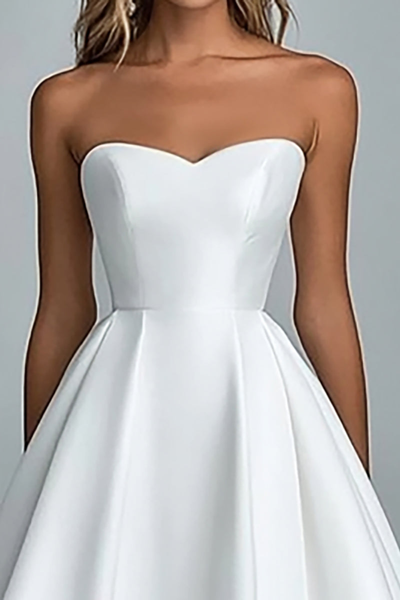 Load image into Gallery viewer, White Satin Sweetheart Midi A Line Engagement Dress