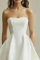 Load image into Gallery viewer, White Satin Strapless Asymmetrical A Line Graduation Dress