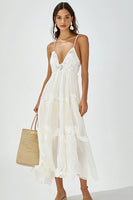 Load image into Gallery viewer, White V Neck Boho Maxi Dress with Ruffles