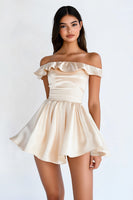 Load image into Gallery viewer, Champagne Satin A Line Short Graduation Dress with Ruffles
