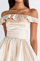 Load image into Gallery viewer, Champagne Satin A Line Short Graduation Dress with Ruffles