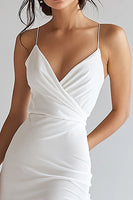 Load image into Gallery viewer, White Chiffon Asymmetrical V Neck Graduation Dress with Lace