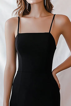 Black Satin Short Spaghetti Straps Bodycon Cocktail Dress