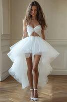 Load image into Gallery viewer, White Organza Strapless High-Low Graduation Dress with Ruffles