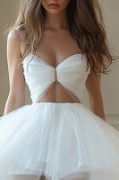Load image into Gallery viewer, White Organza Strapless High-Low Graduation Dress with Ruffles