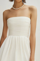 Load image into Gallery viewer, White Satin Strapless Ruched Short Graduation Dress