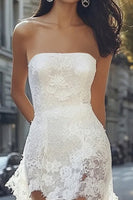 Load image into Gallery viewer, Boho White Lace Bodycon Strapless High-Low Bridal Shower Dress