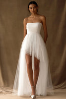 Load image into Gallery viewer, White Tulle Strapless High-Low A Line Graduation Dress