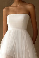 Load image into Gallery viewer, White Tulle Strapless High-Low A Line Graduation Dress