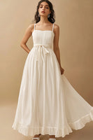Load image into Gallery viewer, White Satin Long A Line Engagement Dress with Ruffles